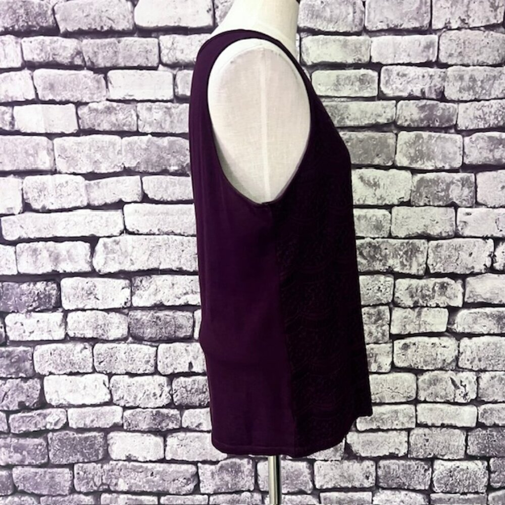 LOFT Purple Lace Front Sleeveless Top Size L - Picture 7 of 9